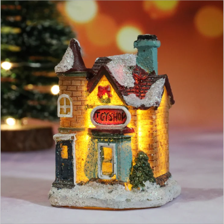 1PC Christmas House Figurine Christmas Resin Wear Resistant Micro Landscape Resin House Village Miniature Model Xmas Decoration