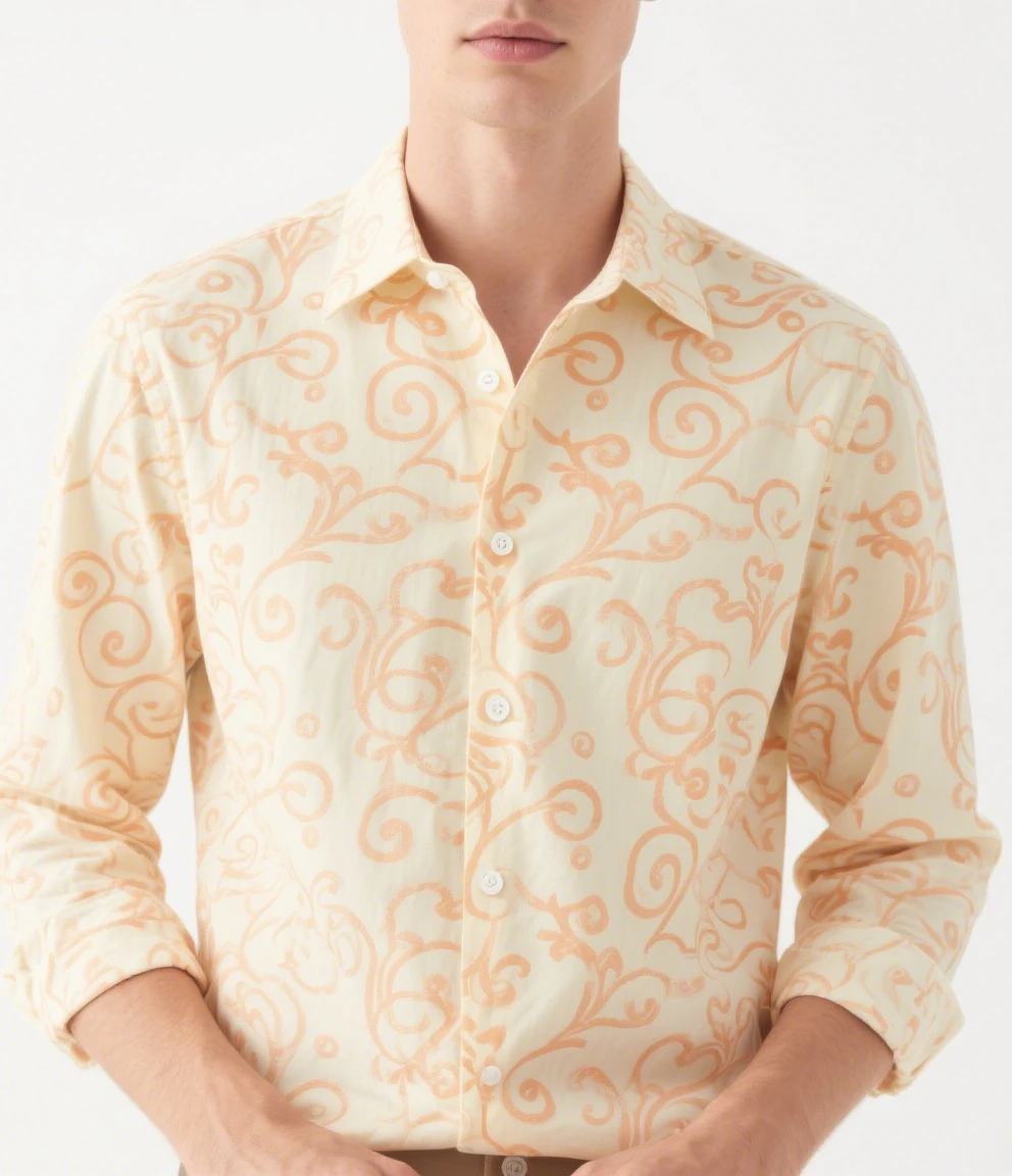 

Men's new European-style curly grass pattern plant 3D printed shirt long-sleeved lapel soft fabric shirt street vacation clothes