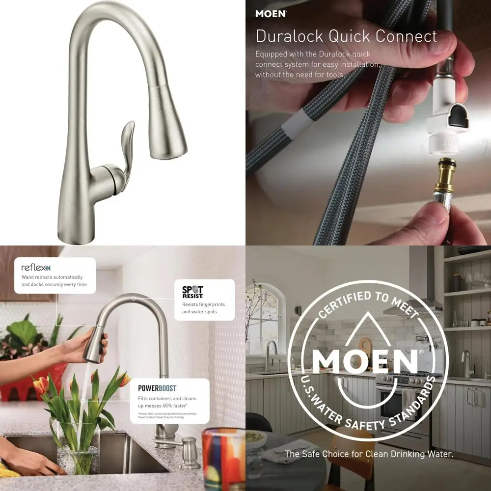 

Выдвижной кухонный смеситель Moen Arbor из нержавеющей стали с одной ручкой, устойчивый к пятнам, с распылителем и рефлекторной системой стыковки