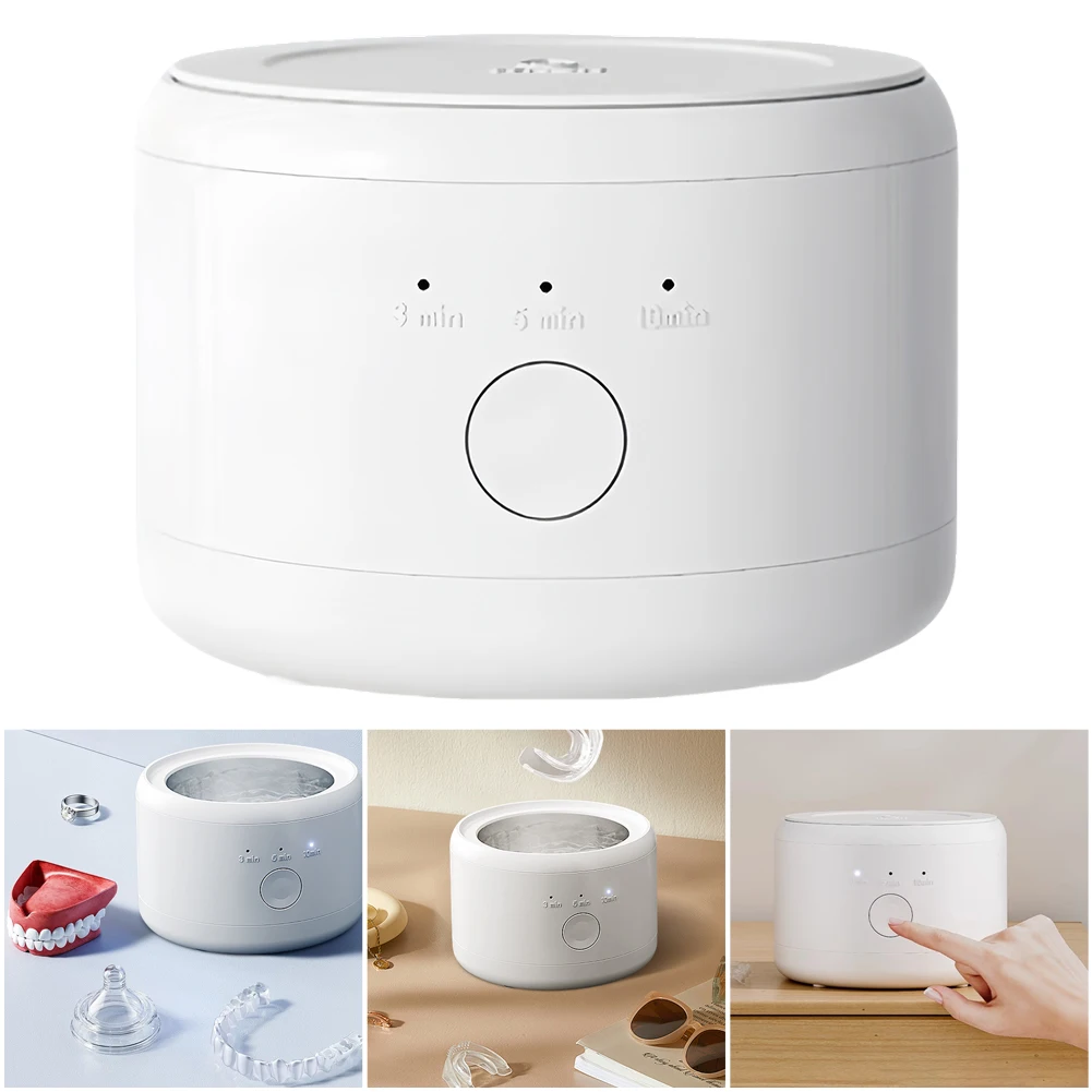 آلة تنظيف أسنان بالموجات فوق الصوتية، عملية بلمسة واحدة، جهاز التنظيف التلقائي، 3 سرعات توقيت لتنظيف نظارات المجوهرات
