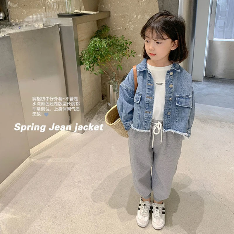 New Fashion Korean Version Denim Jackets For Girls Coat Spring Autumn Children Outerwear Clothing Birthday Present 2-8 Year