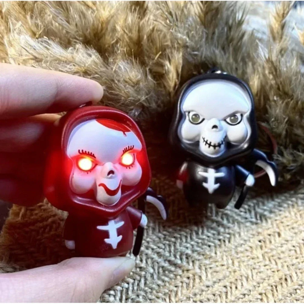 Creative Witch Keychain Glowing and Sounding Horror Ghost Keychain Halloween Gift Ornament for Couple Backpack Decorative