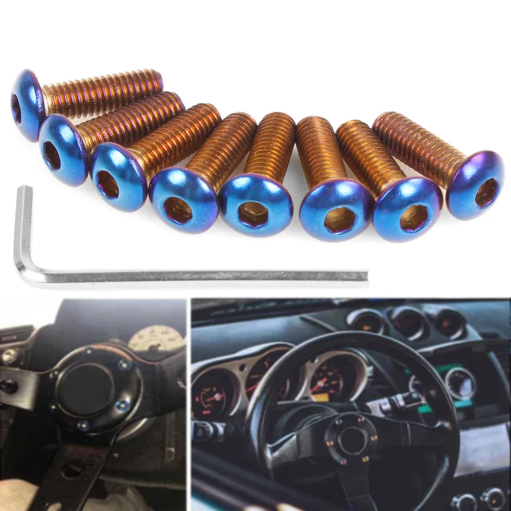 8PCS Set Car Racing Upgrade Steering Wheel Screws M5X0.8 Round Head Fixing Screws Colorful Screws