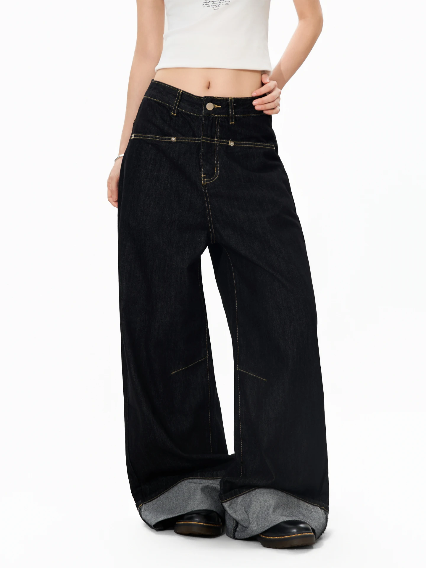 

Джинсы S3T5 Original Denim с широкими штанинами, женские, свободного кроя, рваные, в повседневном стиле, американский ретро-дизайн, из смесового хлопка и полиэстера