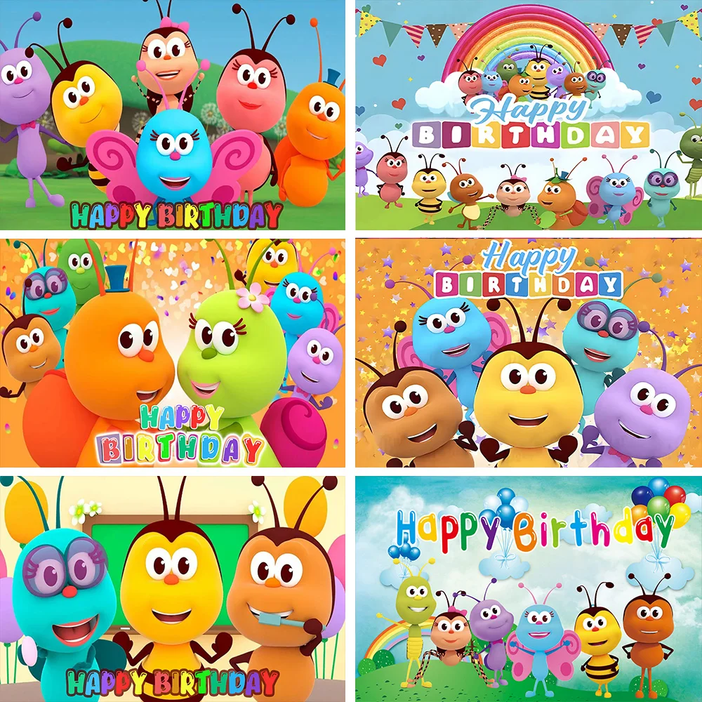 Cartoon Bichi Photography Backdrops Children 1st Birthday Party Baby Shower Decor Rainbow Ant Doll Friends Photo Background