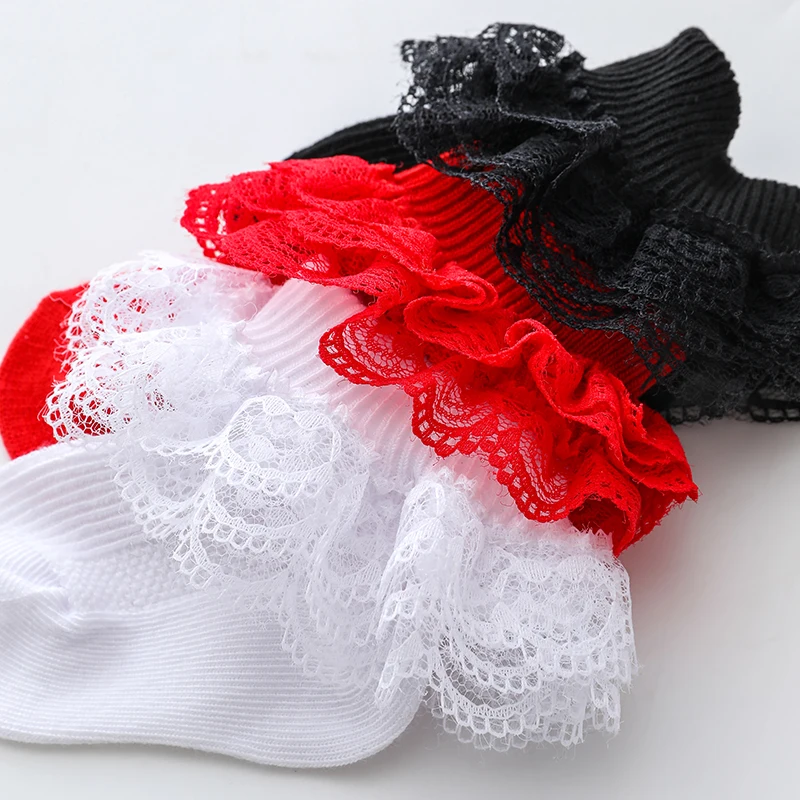 0-12Months Newborn Baby Girls Boys Cotton Socks Cute Eyelet Frilly Lace Baptism Socks Birthday Gift for Infants Accessories