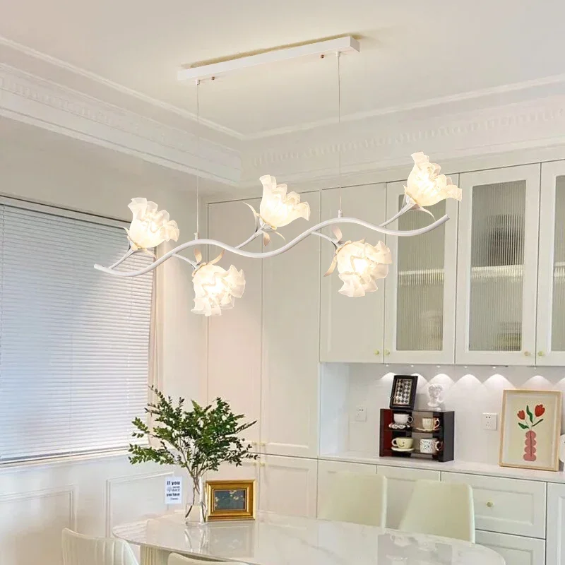 Modern Flower Pendant Lamp Nordic Dining Table Hanging Lamp For Living Room Bedroom Kitchen Decor Creative E27 Flower Chandelier