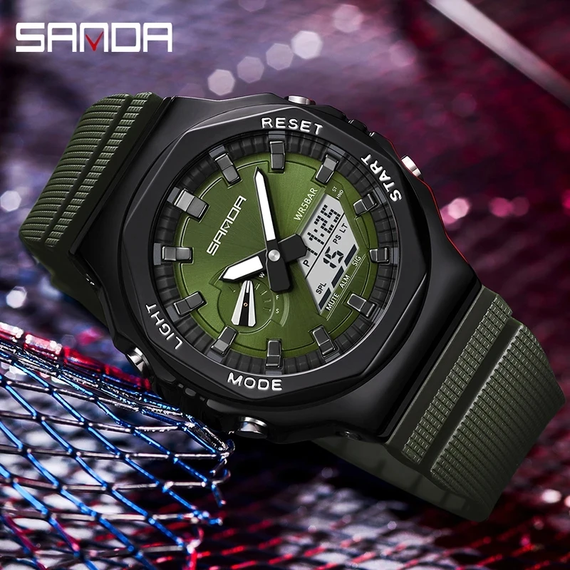 

SANDA 3167 New Style Men Military Sport Wrist Watch Quartz Steel Waterproof Dual Display Male Clock Watches Relogio Masculino