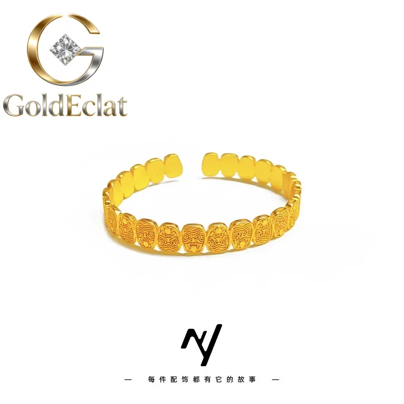 GoldEclat  Luxury 24K 9999 Pure Gold real gold Open Retro Bracelet Ethnic Style Bracelet