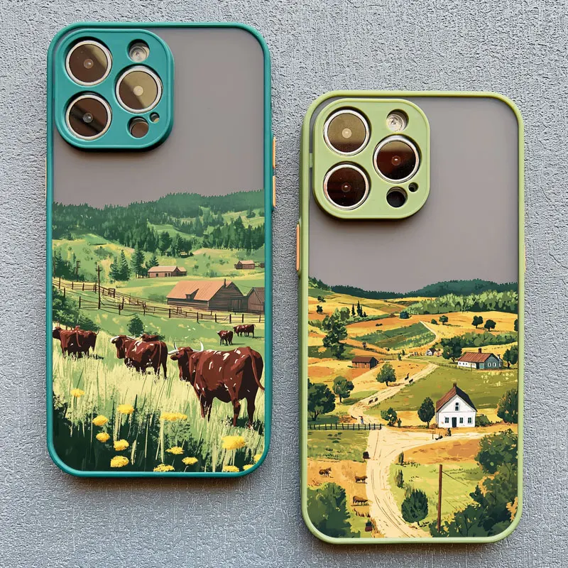 

Rural Farm Scenery Phone Case For iPhone 17 16 15 11 12 14 13 Pro Max Mini X XS XR 7 Plus 16E Air Shockproof Hard Matte Cover