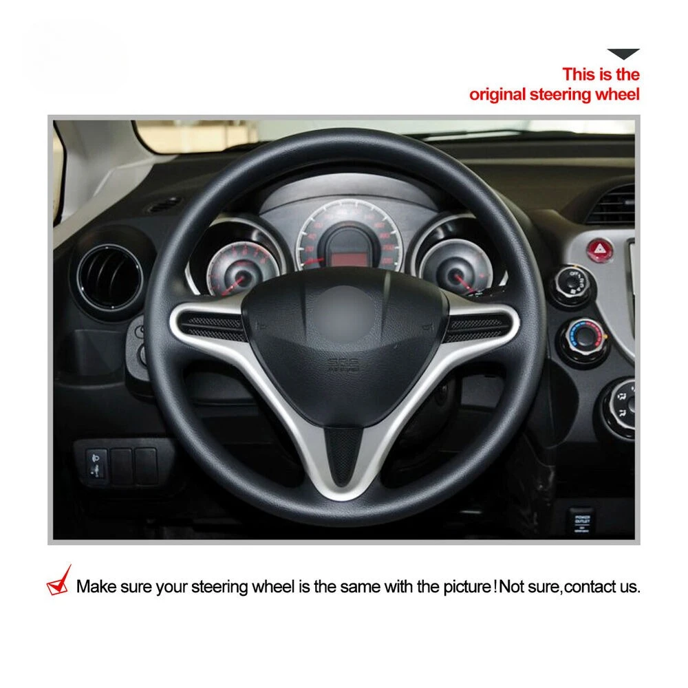 DIY Hand Sewn Black PU Leather Steering Wheel Cover Anti Slip Wrap for Honda Fit Insight 2010-2014 Car Interior Accessories
