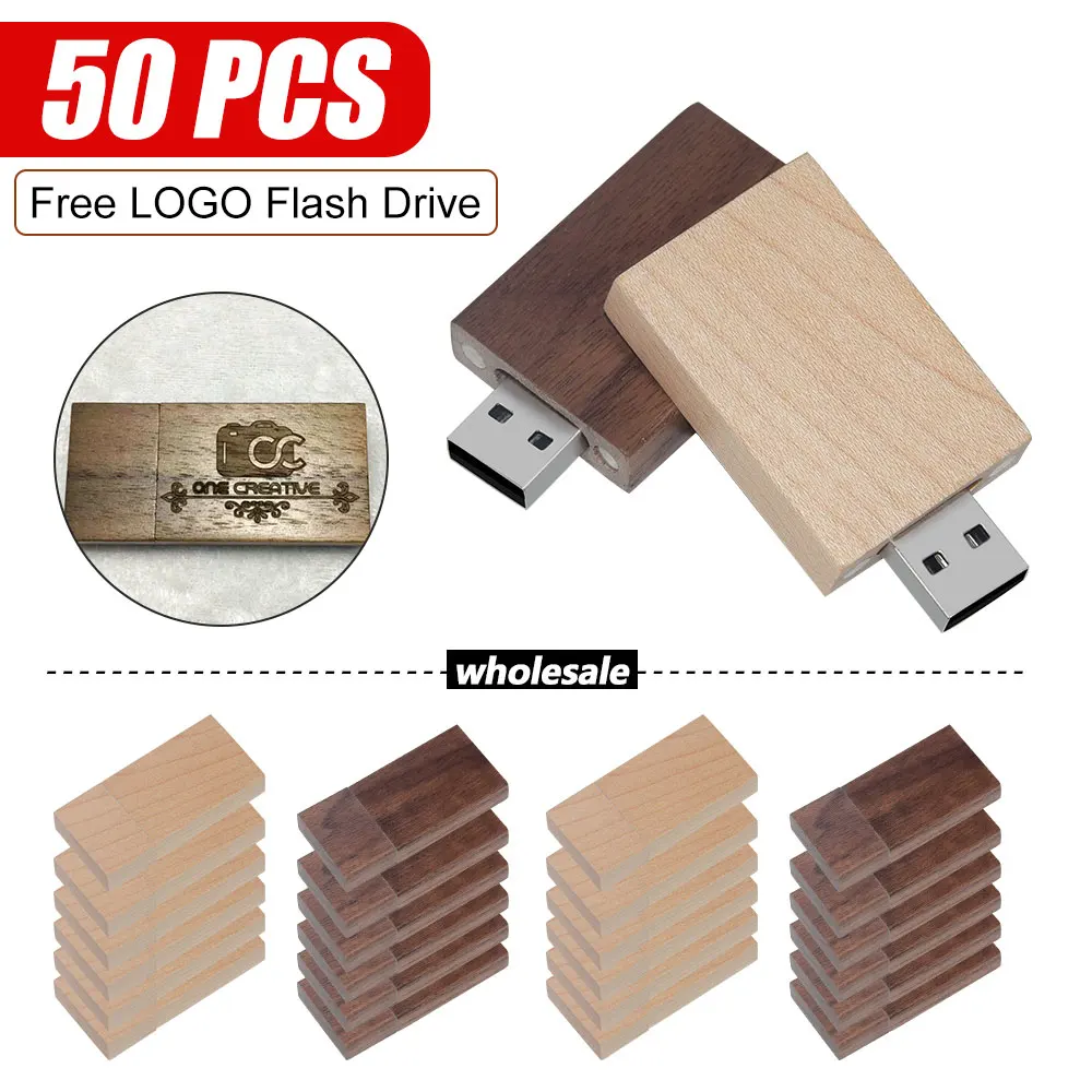 50 pz/lotto (LOGO personalizzabile) chiavetta USB 2.0 Pendrive in legno 4GB 8GB 16GB 32GB 64GB Memory Stick regalo di nozze Pen Drive