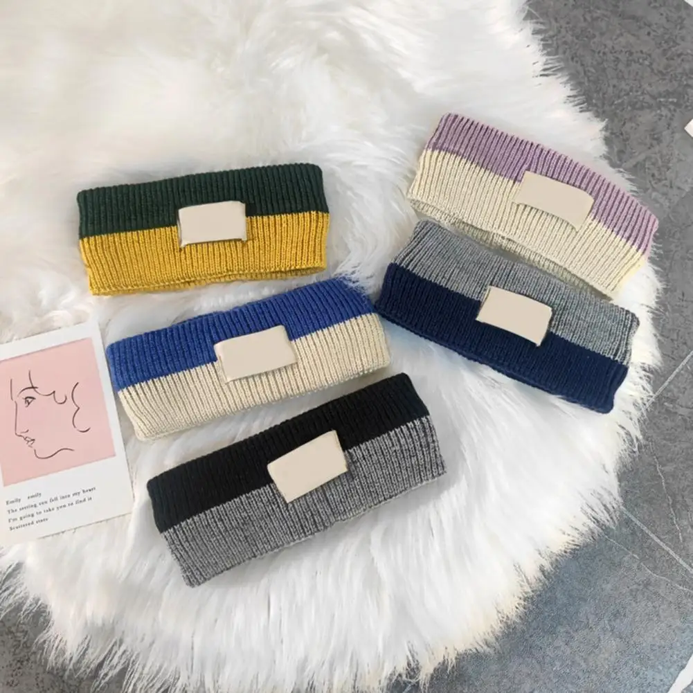 Letter Print Non-slip Moisture Wicking Women Headband Two-tone Wide Elastic Knitting Hairband Sports Accessories