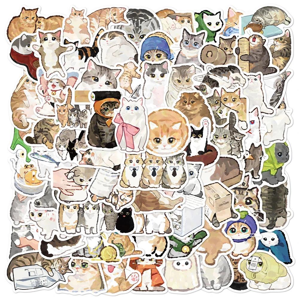 10/30/77pcs Cute Cat Graffiti Stickers DIY Stationery Phone Case Laptop Fridge Guitar Waterproof Kawaii Animal Decoration Decals