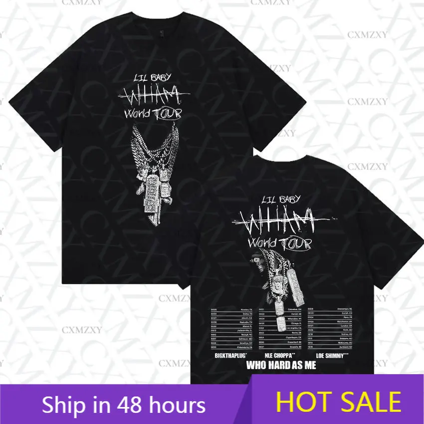 

Rapper Lil Baby Wham World Tour 2025 Print T Shirts Men's Gothic Hip Hop Punk Clothing T-shirt Man Retro Oversized Cotton Tshirt