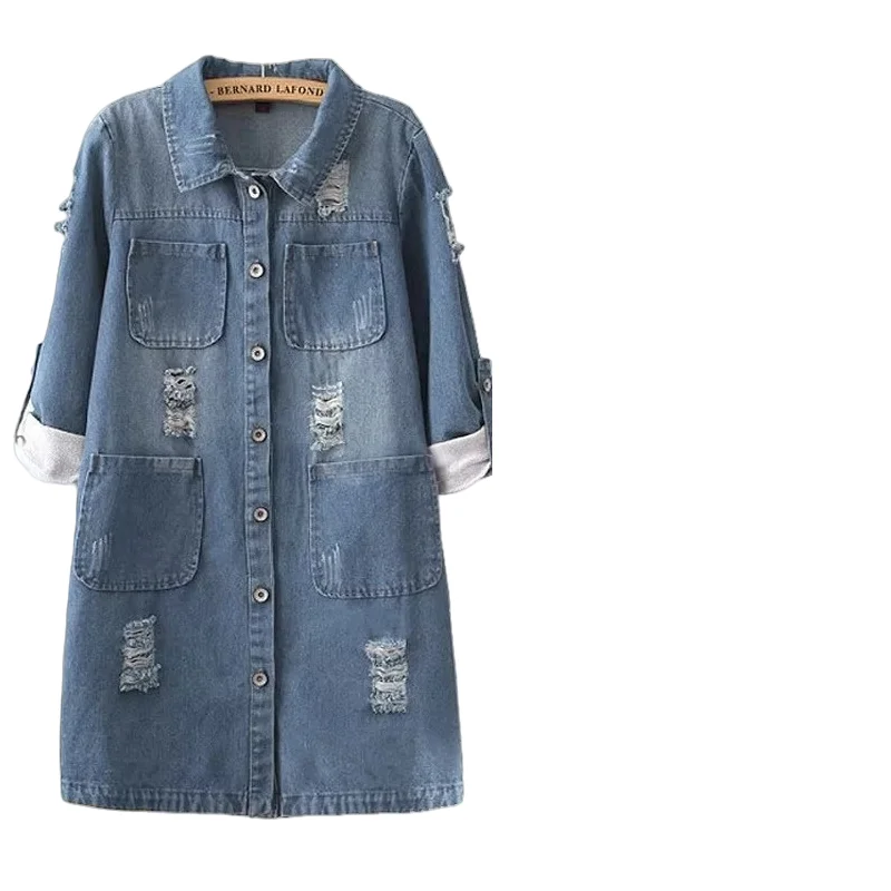 New Autumn denim Coat 2025 Fashion Women Vintage Casual Trends Jean frayed long denim Plus Size Loose Coat