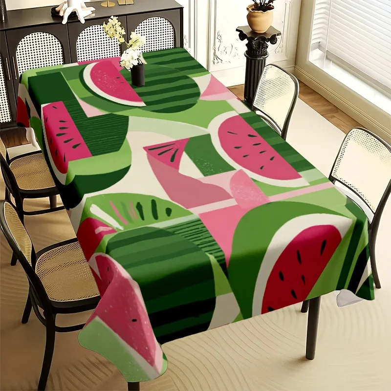 Modern Watermelon Slice Tablecloth Pink Green Fruit Pattern Table Cover for Family Dinner, Picnic & Summer Theme Party Decor