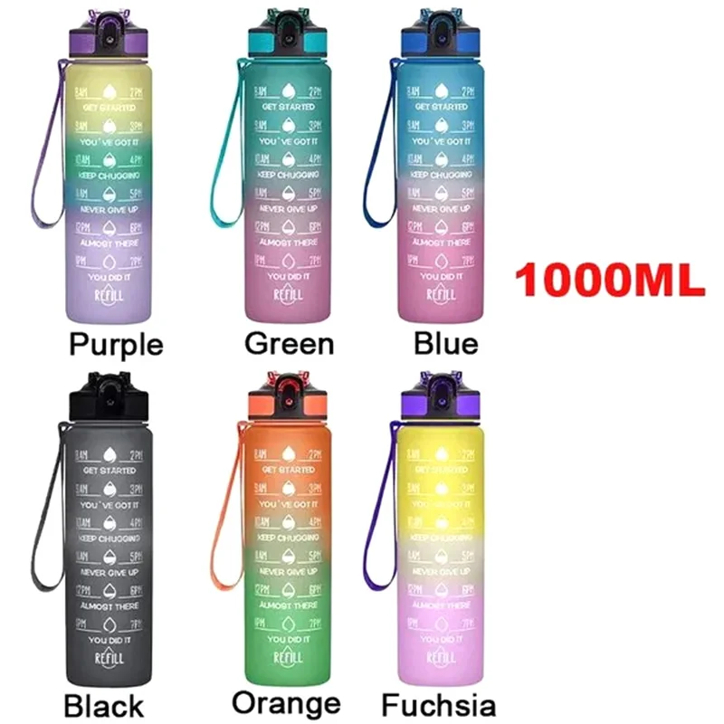 1000ML Bounce Kettle Gradual Change Color Water Bottle Portable Graduated Straw TRITAN Sports Cup