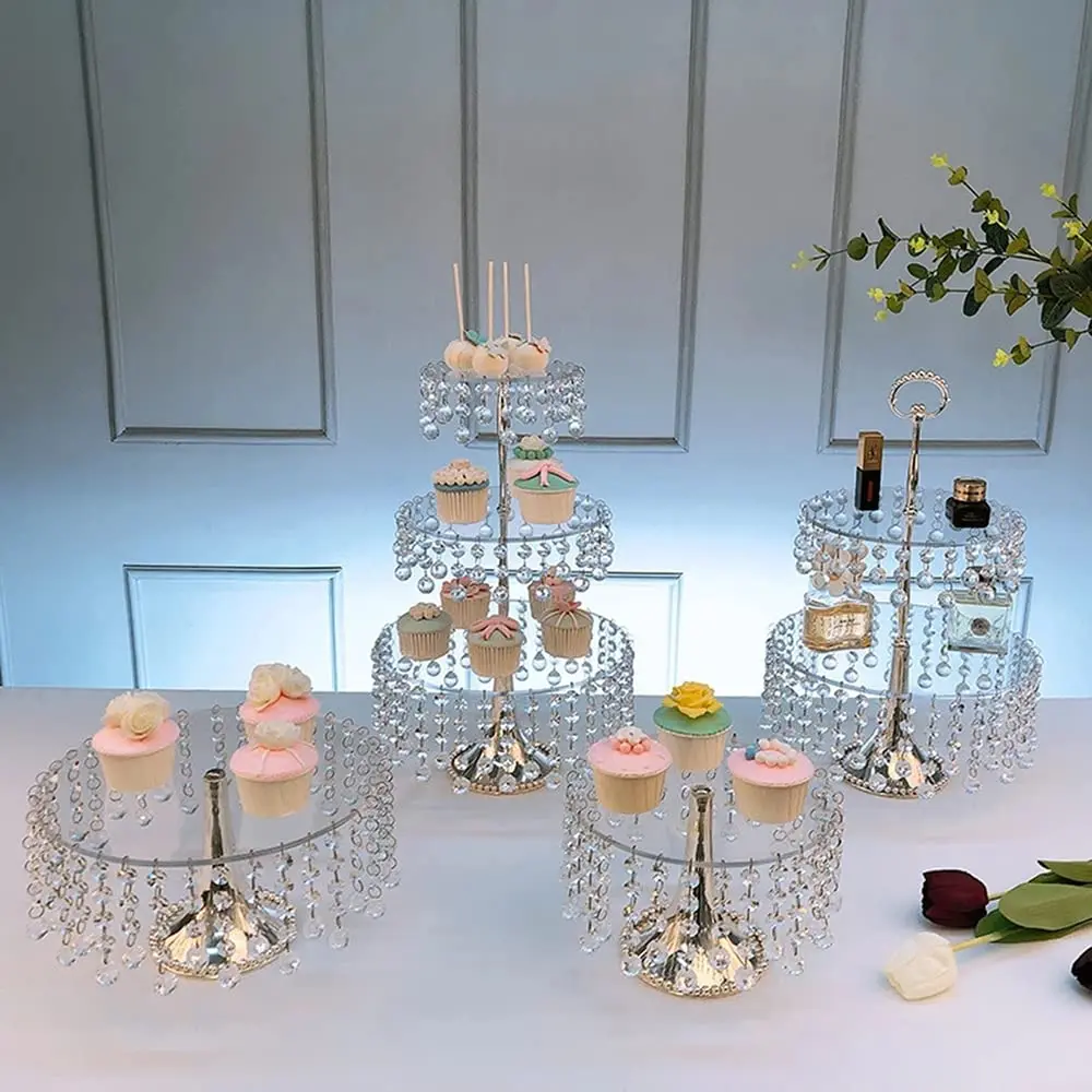 

4 件套 Crystal Silver Cake Stands Set, Decorative Metal Cake Holder, Round Cake Stand, Serving Plate Dessert Table Display, for Ba
