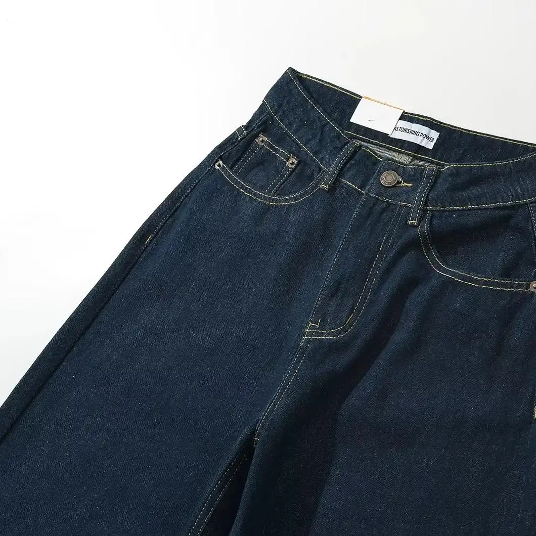 الأمريكية الرجعية منخفضة الخصر اللون الأصلي واسعة الساق الجينز المرأة فضفاضة التخسيس ثنى مستقيم عارضة السراويل الطويلة العصرية #3