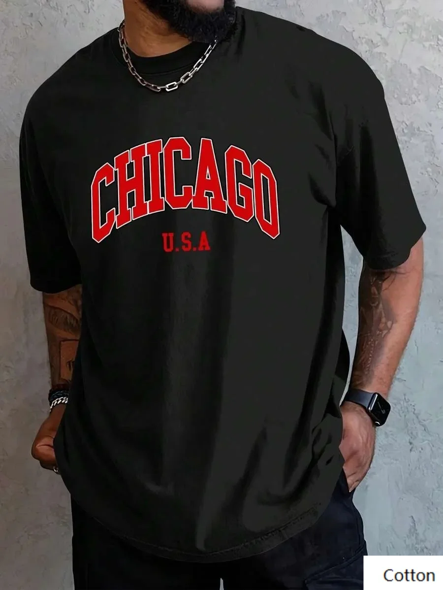 

Хлопковая футболка с рисунком Chicago USA City Vibe, модная брендовая футболка из чистого хлопка с принтом, унисекс, с коротким рукавом, с круглым вырезом, универсальная