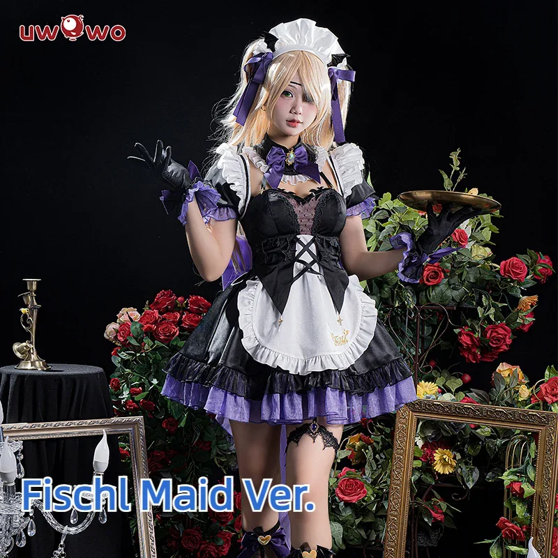 IN STOCK Fischl Cosplay Maid Costume Game Genshin Impact Fanart Cosplay Maid Ver. Costume Fish Witch Suit Halloween