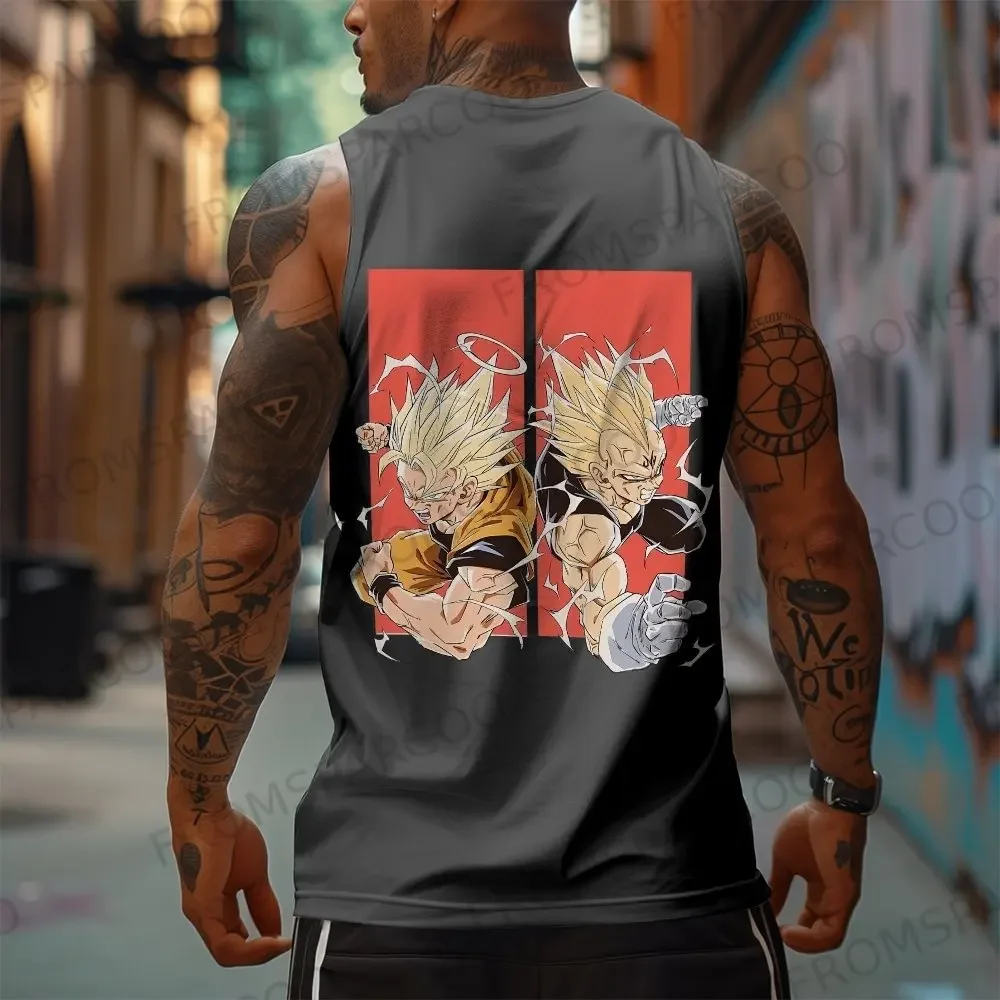 Dragon Ball Anime Goku Print Tank Top 2025 Summer American-style Gym Men's Loose, Fashionable and Breathable Vest