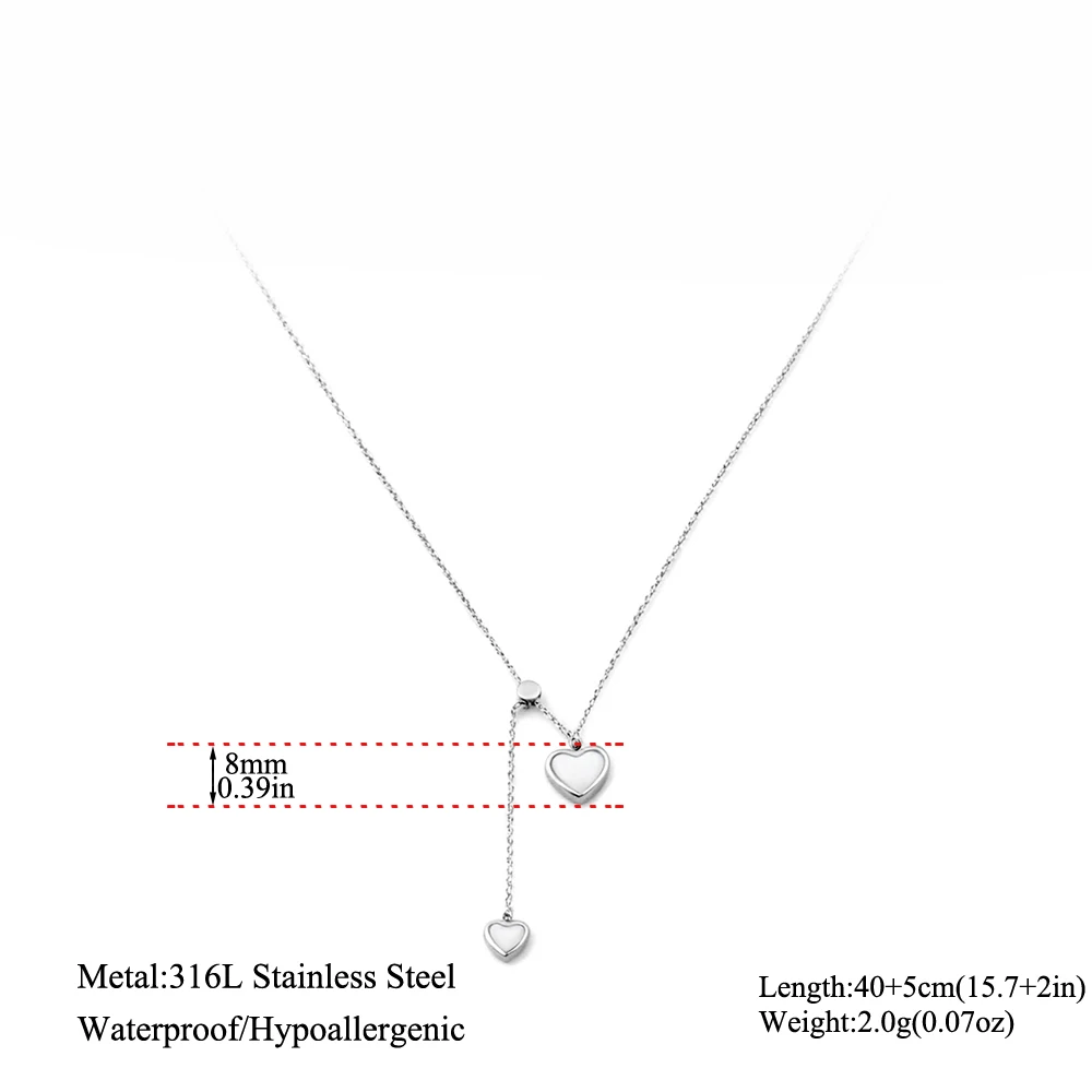 JeeMango Halskette mit Anhänger aus natürlicher Muschel, doppeltes Herz, für Damen, goldfarben, Edelstahl, klassischer Halsschmuck, wasserdicht, N26037 – Detail 2