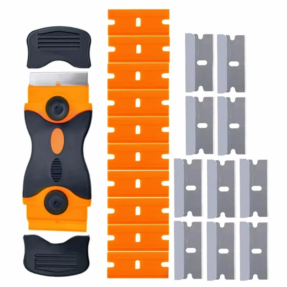 Double-Sided Scraper Kit with Replaceable Razor Blades, Car Window Film Sticker Glue Ice Remover for Glass Kitchen Gap Cleaning