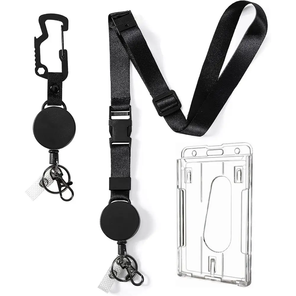 

Durable Retractable Lanyard for ID Badges, Keys, and Breakaway Safety, with Enhanced Carabiner and 2-Card Holder, 8 oz Pull Forc