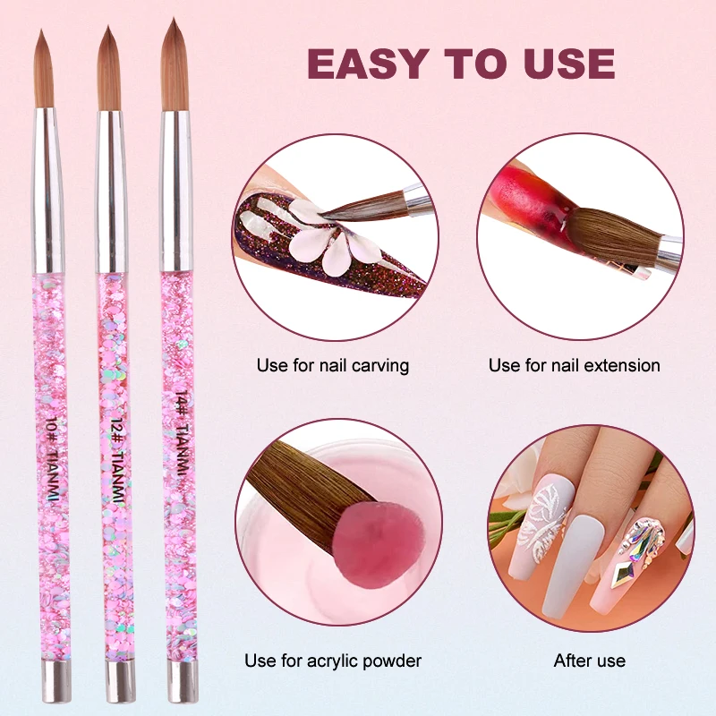 TIANMI 5pcs Acrylic Nail Brush Set Gel Nail Polish Builder Darwing Painting Nail Pens Home DIY Nail Tools Manicure Brush