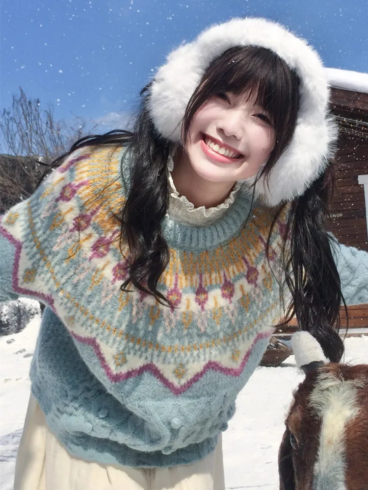 

108 см бюст осень зима шерстяные пуловеры свитера женские элегантные свободные винтажные Исландия Fair Isle толстые теплые вязаные свитера из альпаки