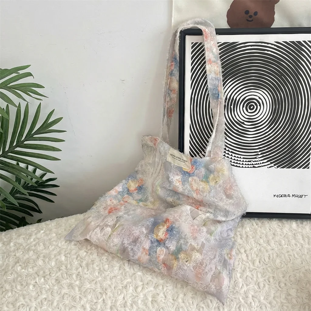 Large Capacity Tote Comfortable Polyester Tote Bag Lace Fabric Bag Textured Multi-Way Shoulder Bag For Dating Street Shopping