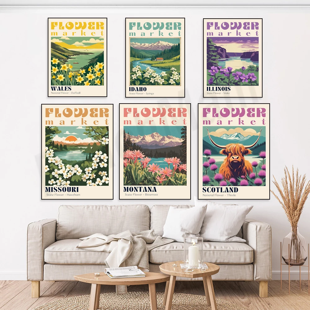 Scotland, Chicago, Wales, Lake Idaho, Arkansas flower market prints, Matisse, daffodils, lilacs, fantasy flower market posters