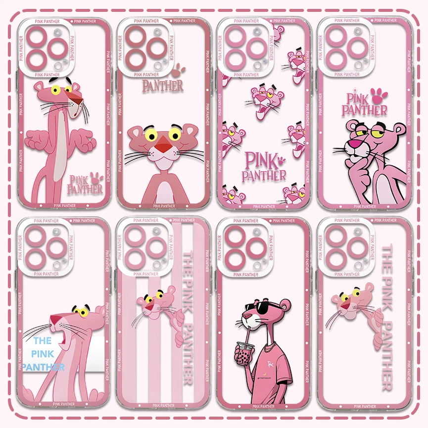 Милый мультяшный чехол для телефона iPhone 16 15 14 13 12 11 Mini Pro Max X XR XSMax 7 8 Plus SE20 Pinks Panthers, прозрачный чехол