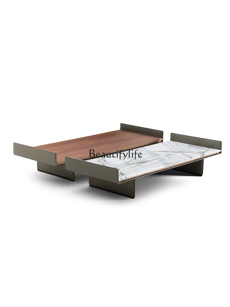 

Italian minimalist luxury stone coffee table large apartment modern light luxury rectangular saddle leather tea table