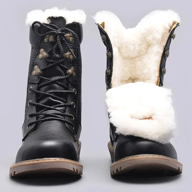 

Natural Wool Winter Boots Genuine Natural Cow leather Warmest Men Winter Boots 2024