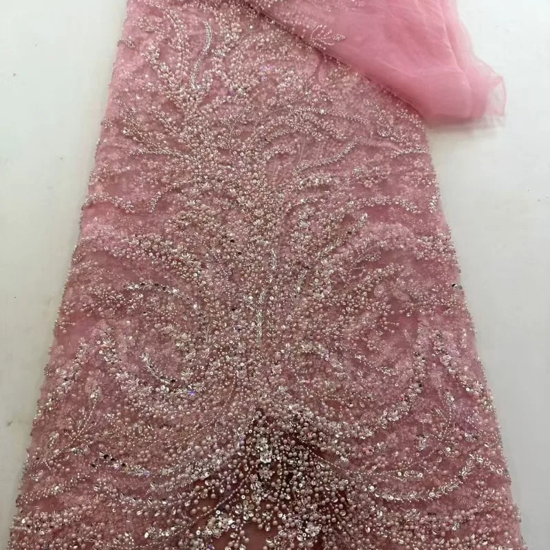 Dense Lace Bead Sequin Fabric Lace Trim All Over Beaded Cloth for DIY Sewing Wedding Gown Evening Dress Performance Costume