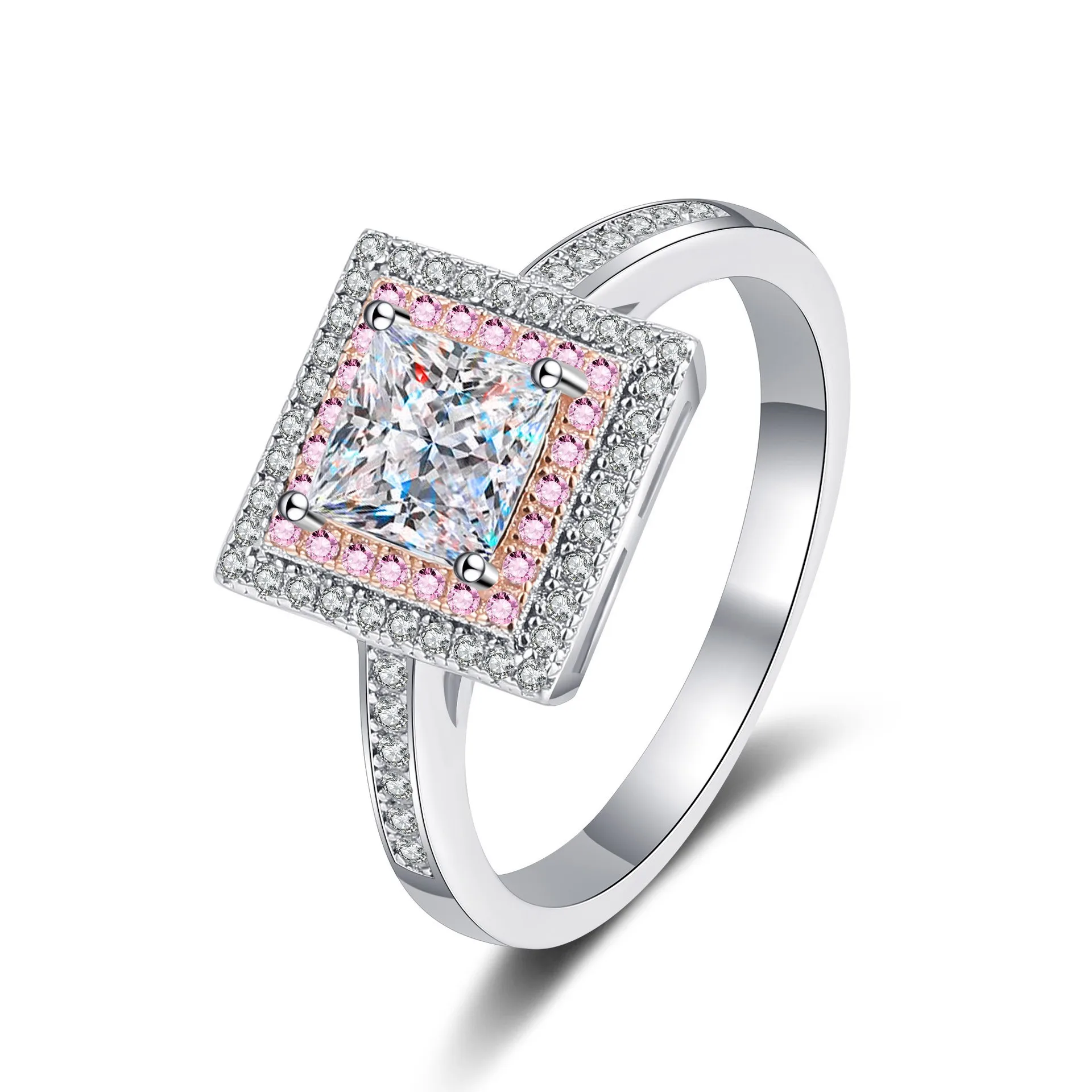 

AZ807-J Lefei Fashion Luxury Trendy Classic White Moissanite 1 Ct Rose Square Ring For Women 925 Silver Party Jewelry Charm Gift