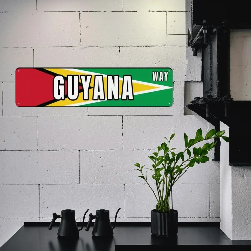 1pc Vintage Guyana Flag Metal Wall Art Sign - Large Lettering Retro National Emblem Suitable for Home, Kitchen, Bar, Garage -