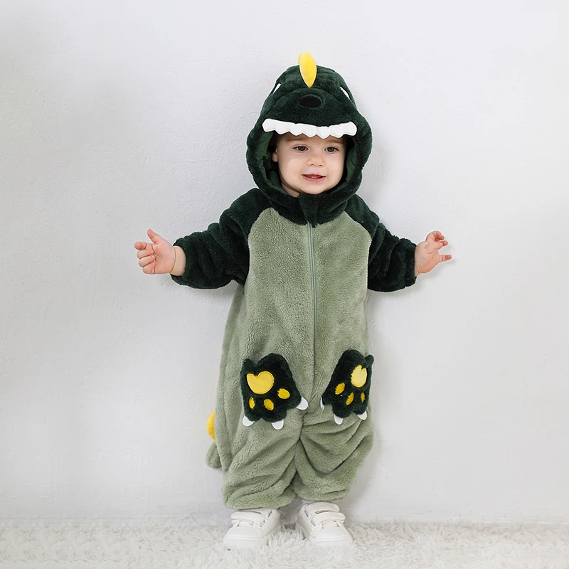 Winter Newborn Baby Clothes Romper Boy Girl Onesie Kigurumis Dinosaur Cosplay Costume Infant Warm Hooded Zipper Outfit jumpsuits