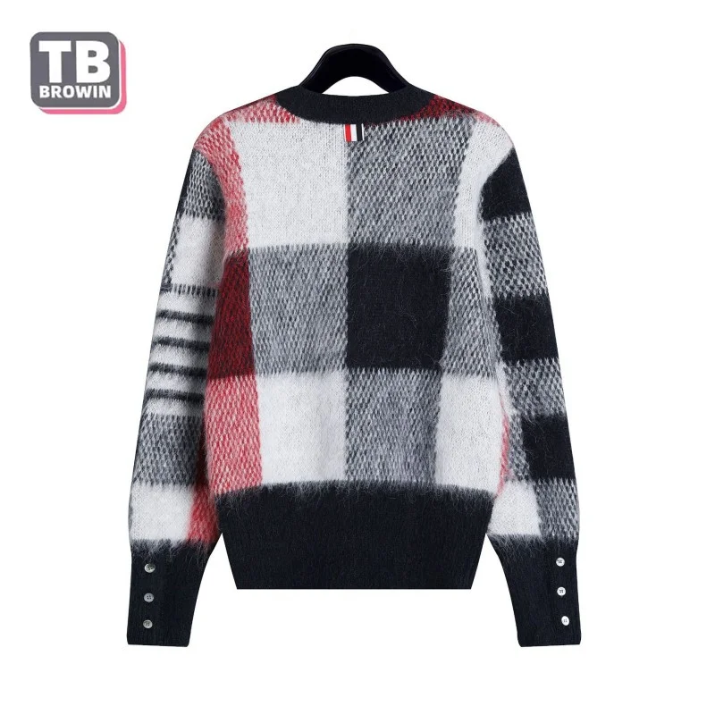 TB BROWIN Flagship-store Brand men\'s knitted sweater autumn winter round collar leisure wool striped 4-bar plaid mohair pullover