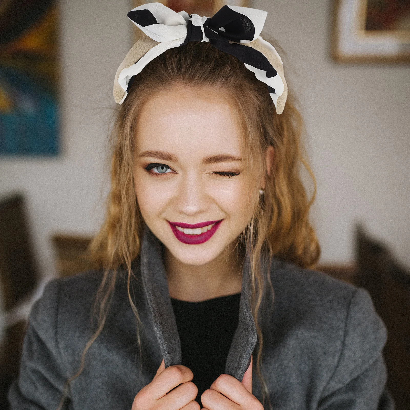 

Rabbit Hair Band Cross Bowknot Design Soft Breathable Fabric Women Headwear For Wedding Work Daily Wear Makeup Spa Face Washing