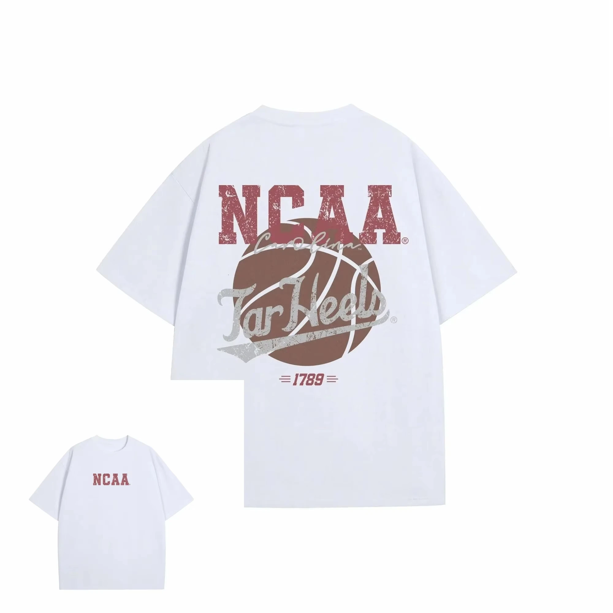 تي شيرت NCAA University of North Carolina مخصص لكرة السلة من الخلف مطبوع من القطن الخالص بأكمام قصيرة