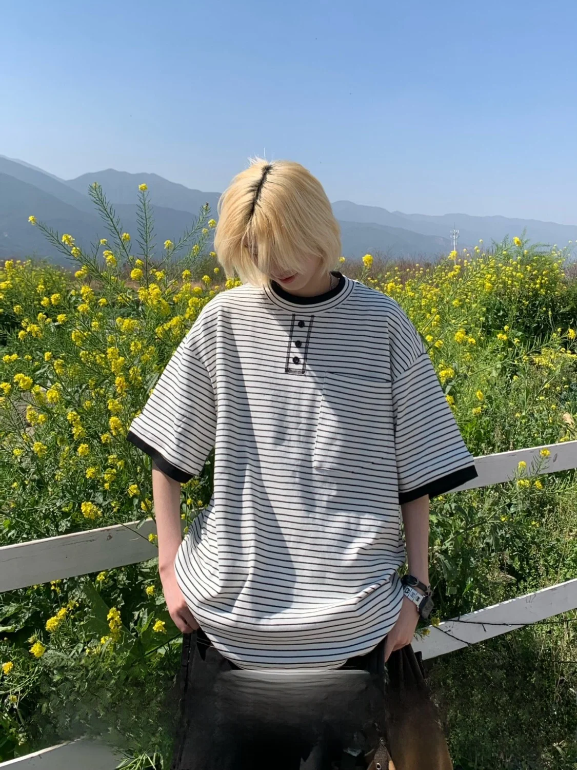 

Повседневная свободная футболка Ja1 в полоску с коротким рукавом, в американском ретро-стиле, с эффектом двухслойности, свободного кроя, для пар, в уличном стиле