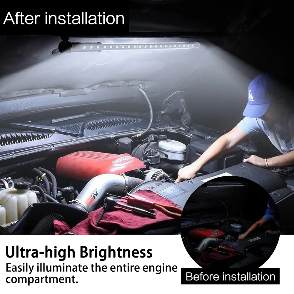 1set LED Car Engine Under Hood Light Kit Waterproof 12V Car LED Strip Light Bar with Automatic On/Off Universal Fit Any Vehicle