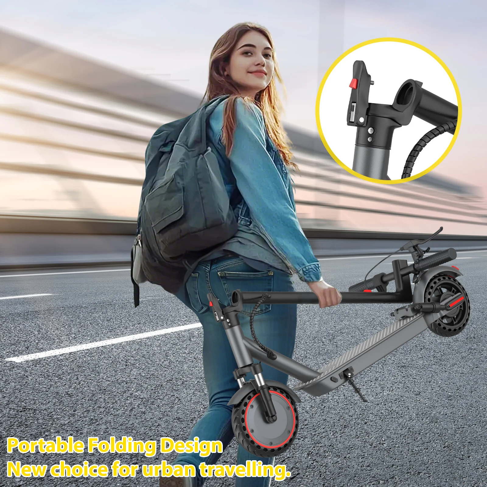 AOVOPRO LB10 Elektroroller 10 Zoll Leistungsstarker Motor 42V 10,5Ah 35KM Reichweite mit Stoßdämpfung Doppelbremsen Smart APP E-Scooter – Detail 16