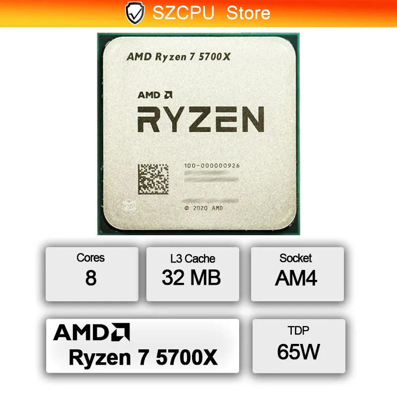 AMD R7 5700X Nouveau Ryzen 7 5700X 3,4 GHz Processeur Huit Cœurs 16 Threads 7NM L3=32M 100-000000926 Socket AM4