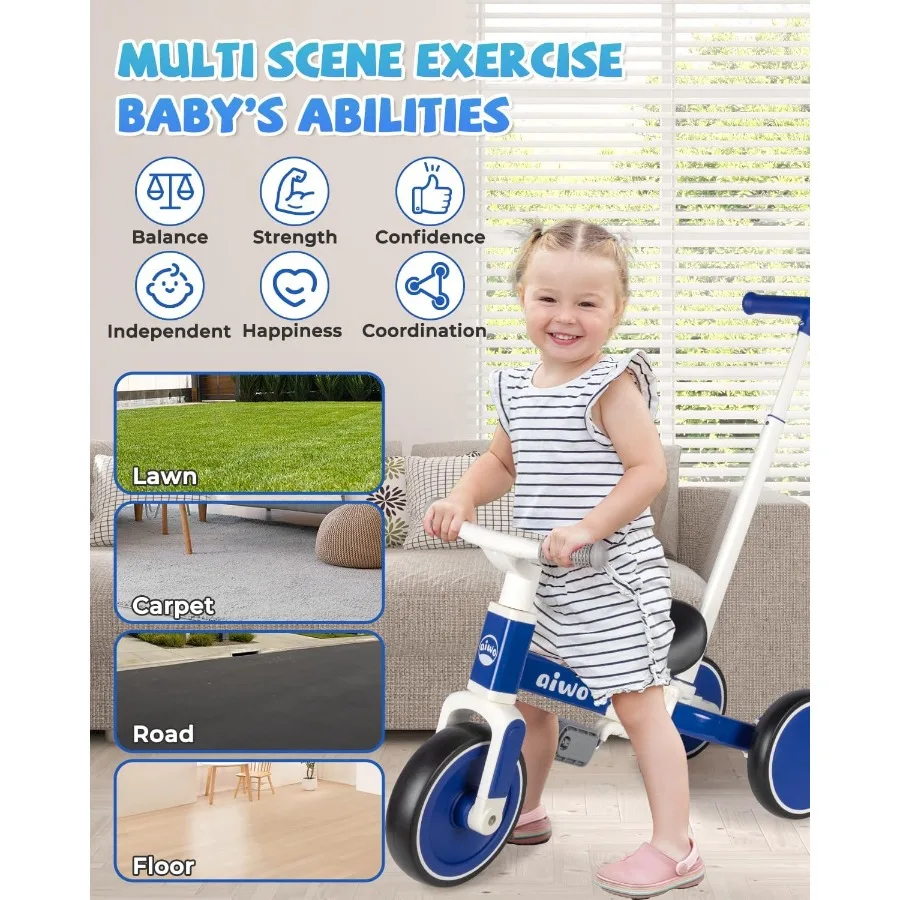 5in1 Tricycle for Toddlers 1-3, Toddler Balance Bike for 1 to 4 Year Old Kids Boys Girls First Gift, Ride-on Toys Toddler Bike w