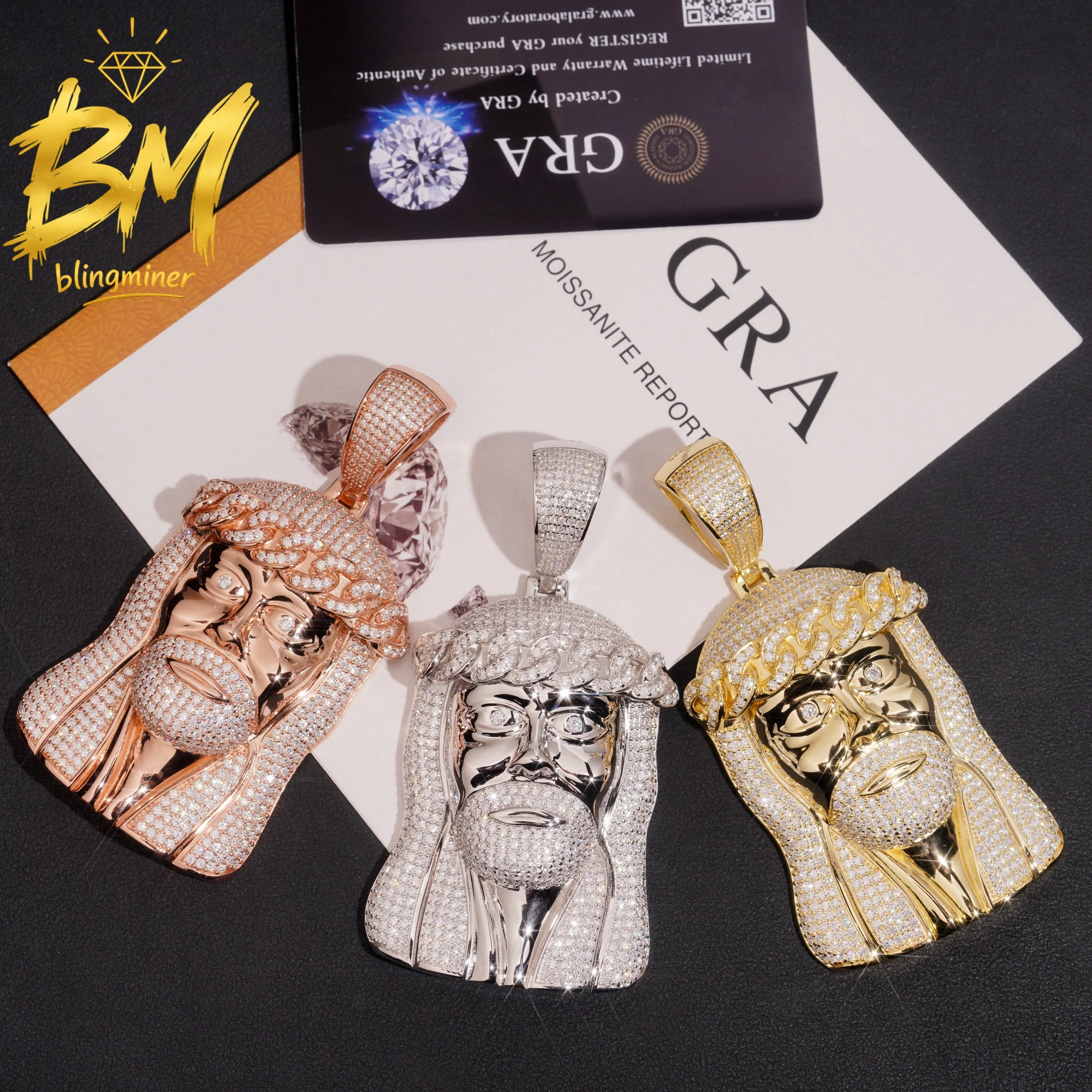 Blingminer New Iced Out Jesus S925 Silver VVS Moissanite Pendant For Men Women Pendants Jewelry Pass Diamonds Tester Free Shippi